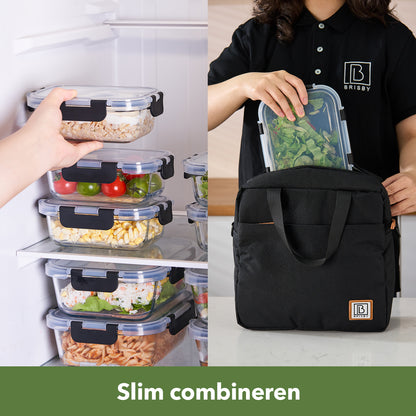 Bardi 10-delige set glazen vershoudbakjes 1060ml & 370ml - oven- magnetron- en vriezerbestendig,  incl. 10 wondersponsen