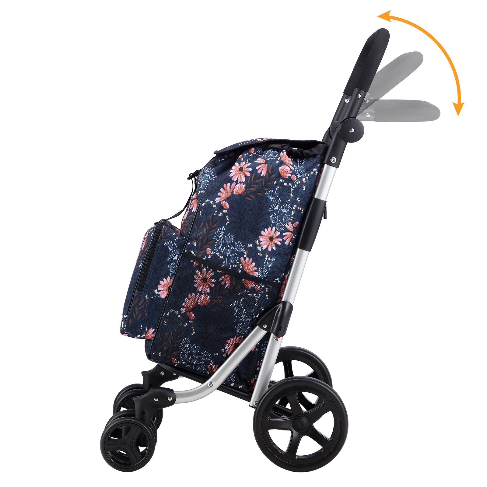 Packaway Boodschappentrolley met 4 wielen - boodschappenwagen deluxe met koelvak en verstelbaar handvat – 60 liter – Japanese Flower