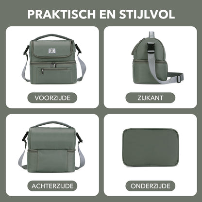 Brisby Kolftas 11 Liter – Koeltas voor Moedermelk & Borstkolf – 2 Geïsoleerde Vakken – Inclusief 2 Koelelementen – Tot 10 Uur Koel - Misty Green