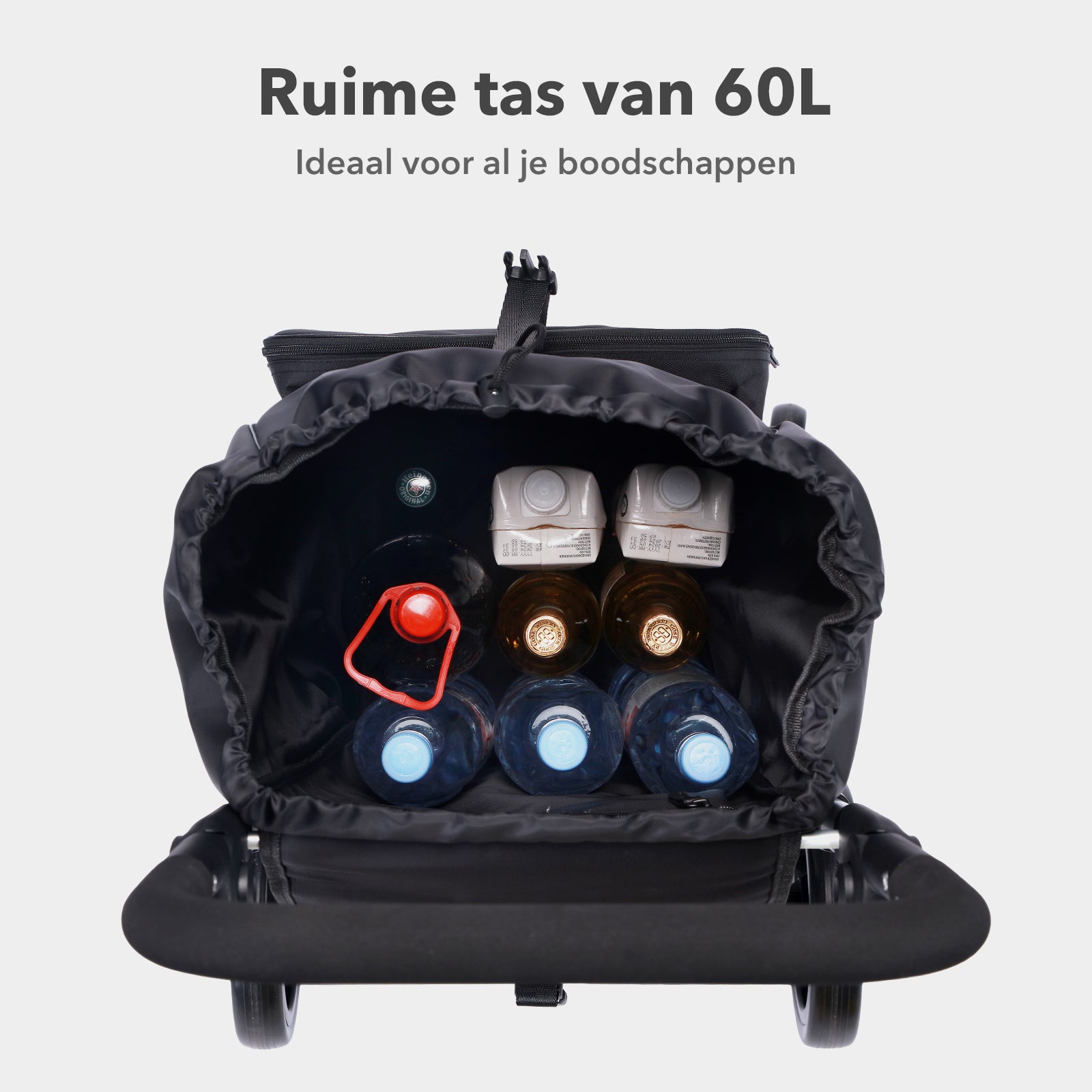 Boodschappentrolley deluxe 60L zwart - koelvak - boodschappenwagen - steekwagenfunctie - verstelbaar handvat