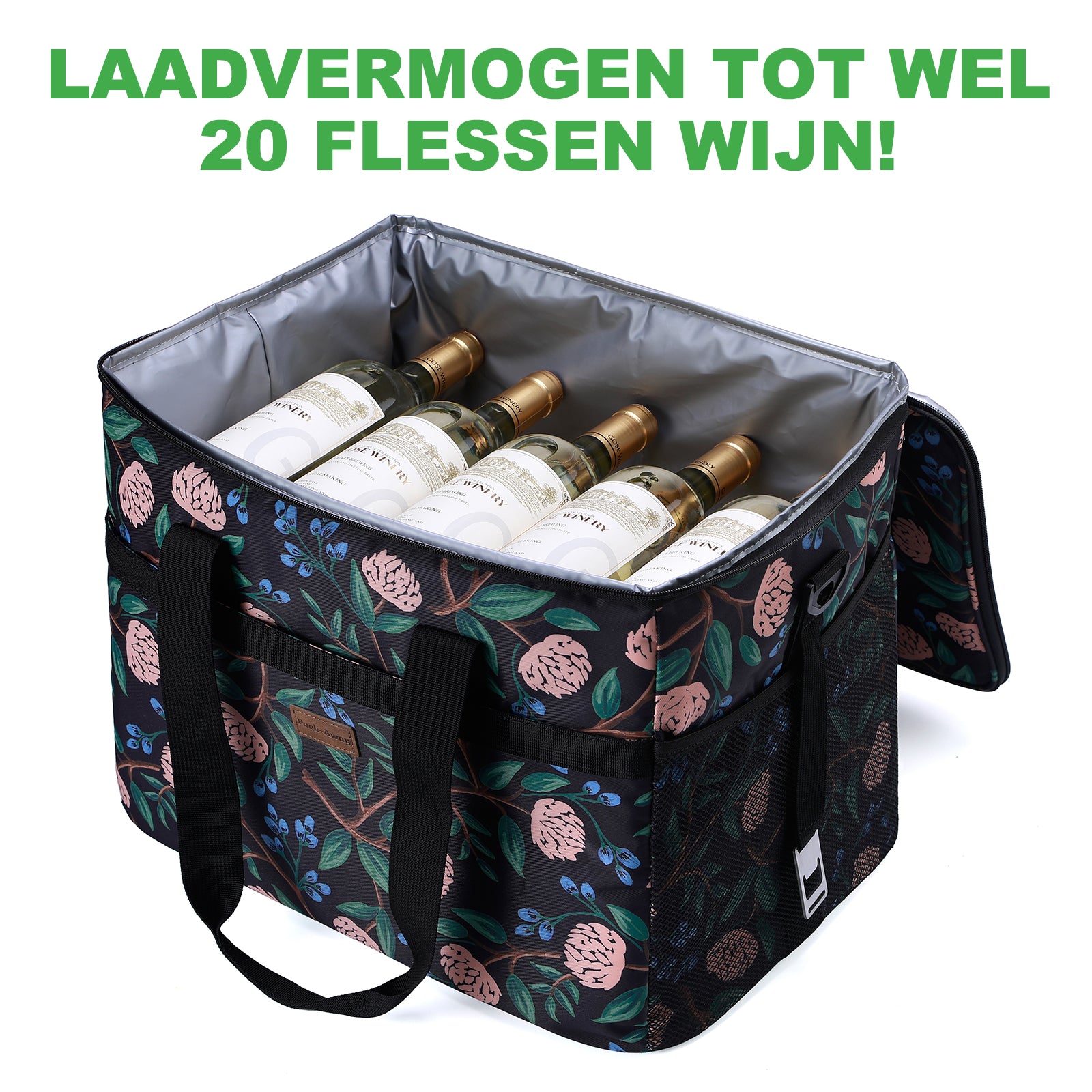 Koeltas 40L passion flower - lunchtas - opvouwbaar - 4-laags geïsoleerd - incl. 6 gratis koelelementen en draagband