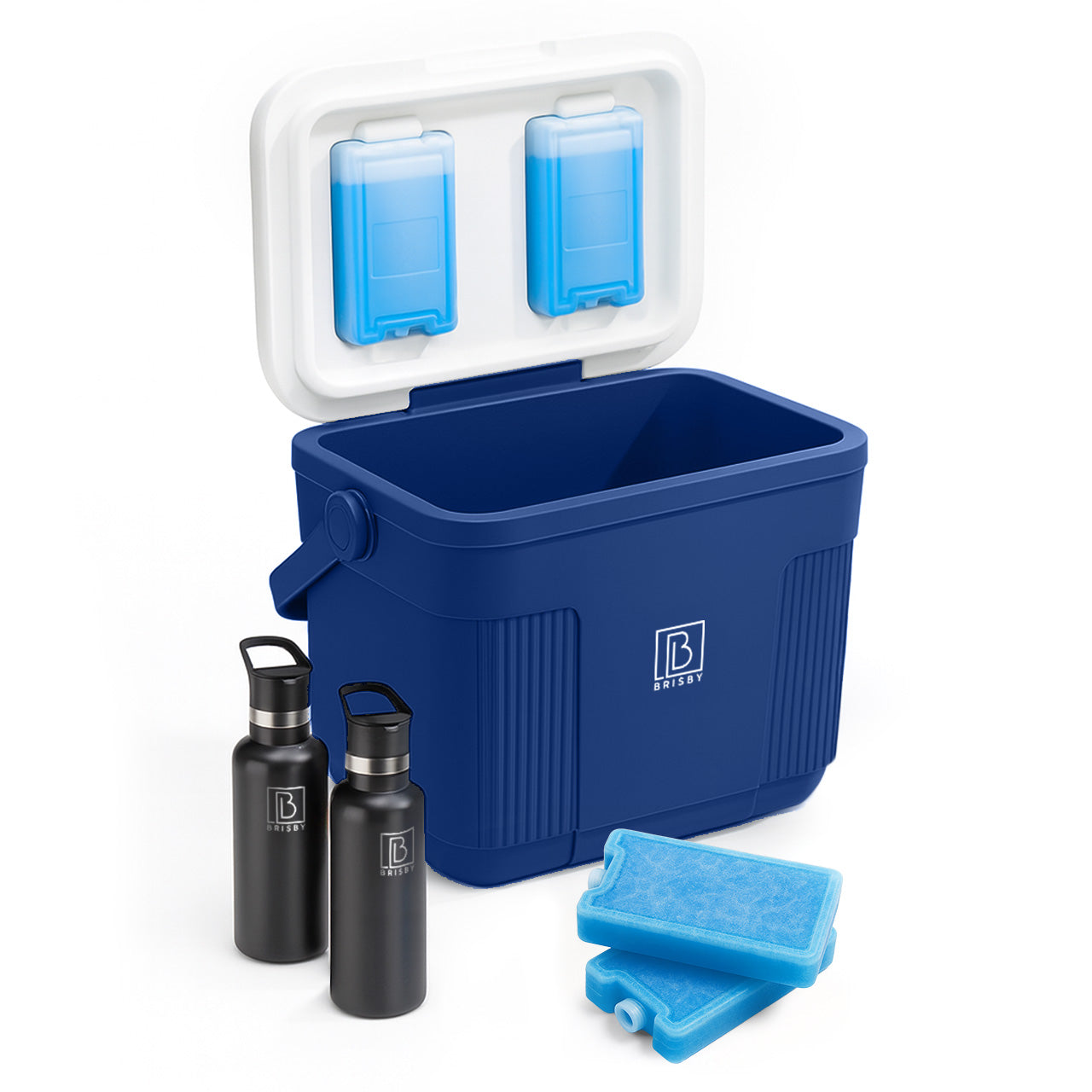 Brisby Koelbox 22L blauw + 2 thermosflessen 0,5L set -  incl. 4 koelelementen
