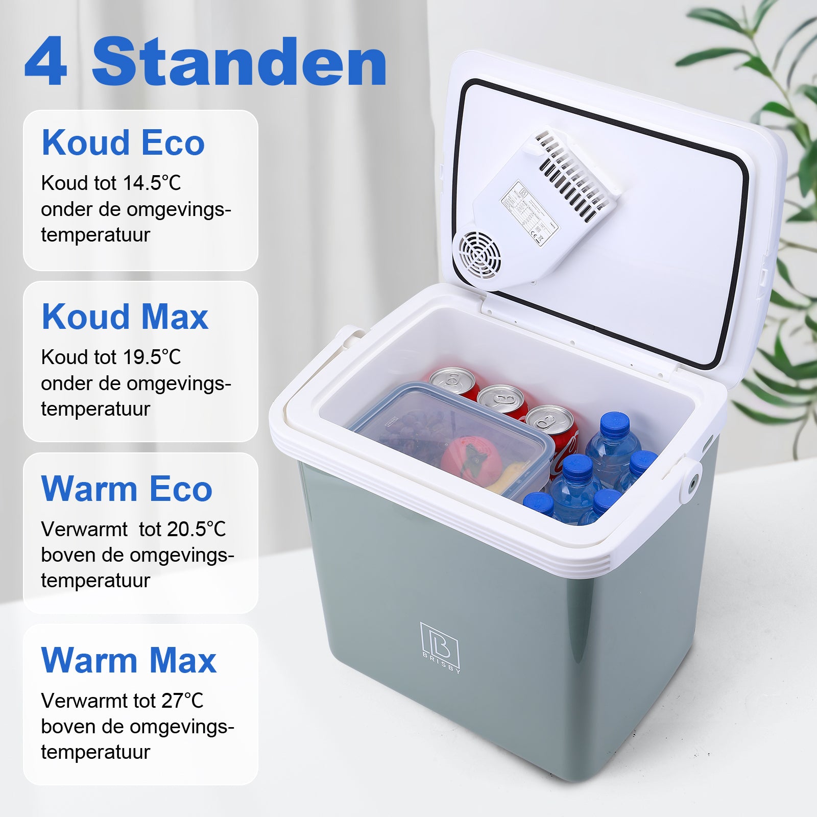 Elektrische koelbox 25L groen - AC/DC 12V, 220/230V - incl. divider en vershoudbakjes - vergrendelbare deksel
