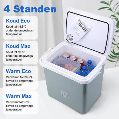 Elektrische koelbox 25L groen - AC/DC 12V, 220/230V - incl. divider en vershoudbakjes - vergrendelbare deksel