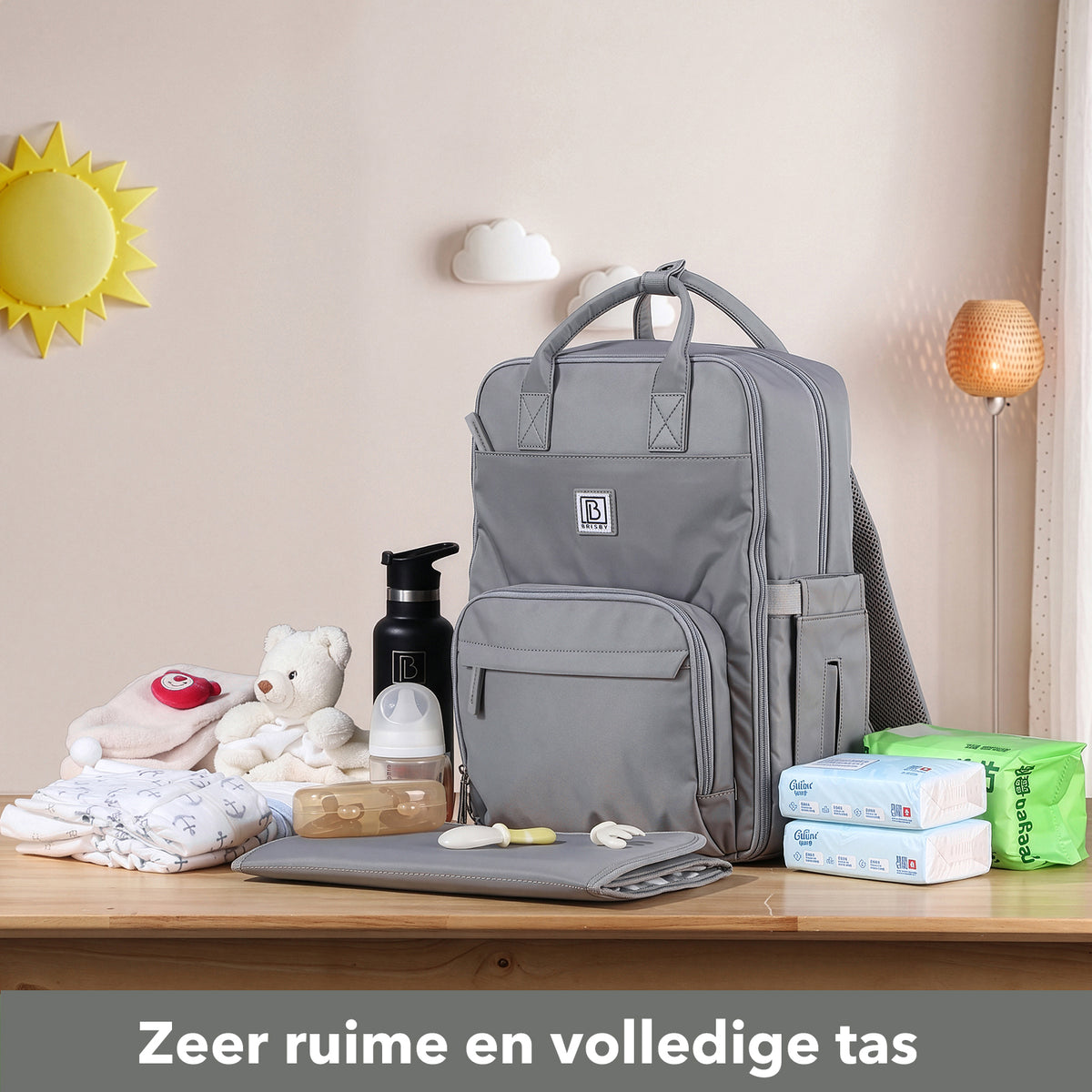 Brisby slijtvaste Luiertas – verzorgingstas – met buggymontage - Bluishgrey