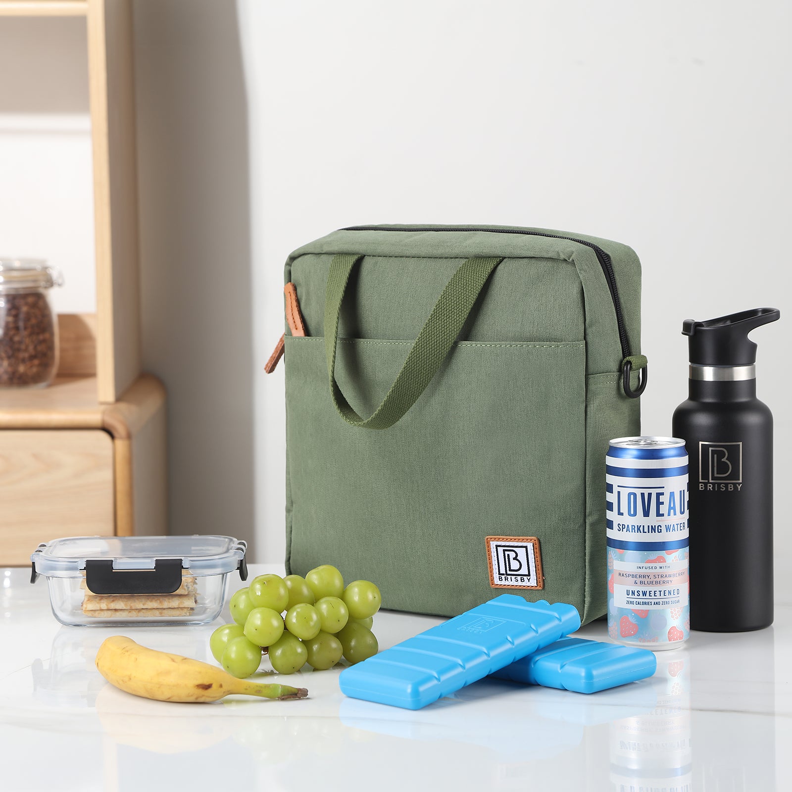 Brisby Koeltas Lunchtas 7L - Inclusief 2 Koelelementen & Schouderband - Groen