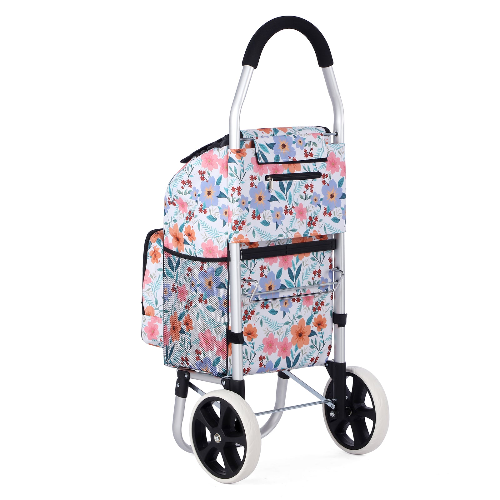 Packaway Boodschappentrolley 45L met Koelvak - Boodschappenwagen met Grote Wielen - Steekwagenfunctie - Waterafstotend - Pastel Blossom