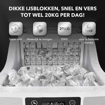Bardi 3,2L Deluxe IJsblokjesmachine - Vierkante IJsblokmaker - LCD Display - 20Kg/24 uur. inclusief Thermosbeker en IJsschep- RVS met citruspers RVS