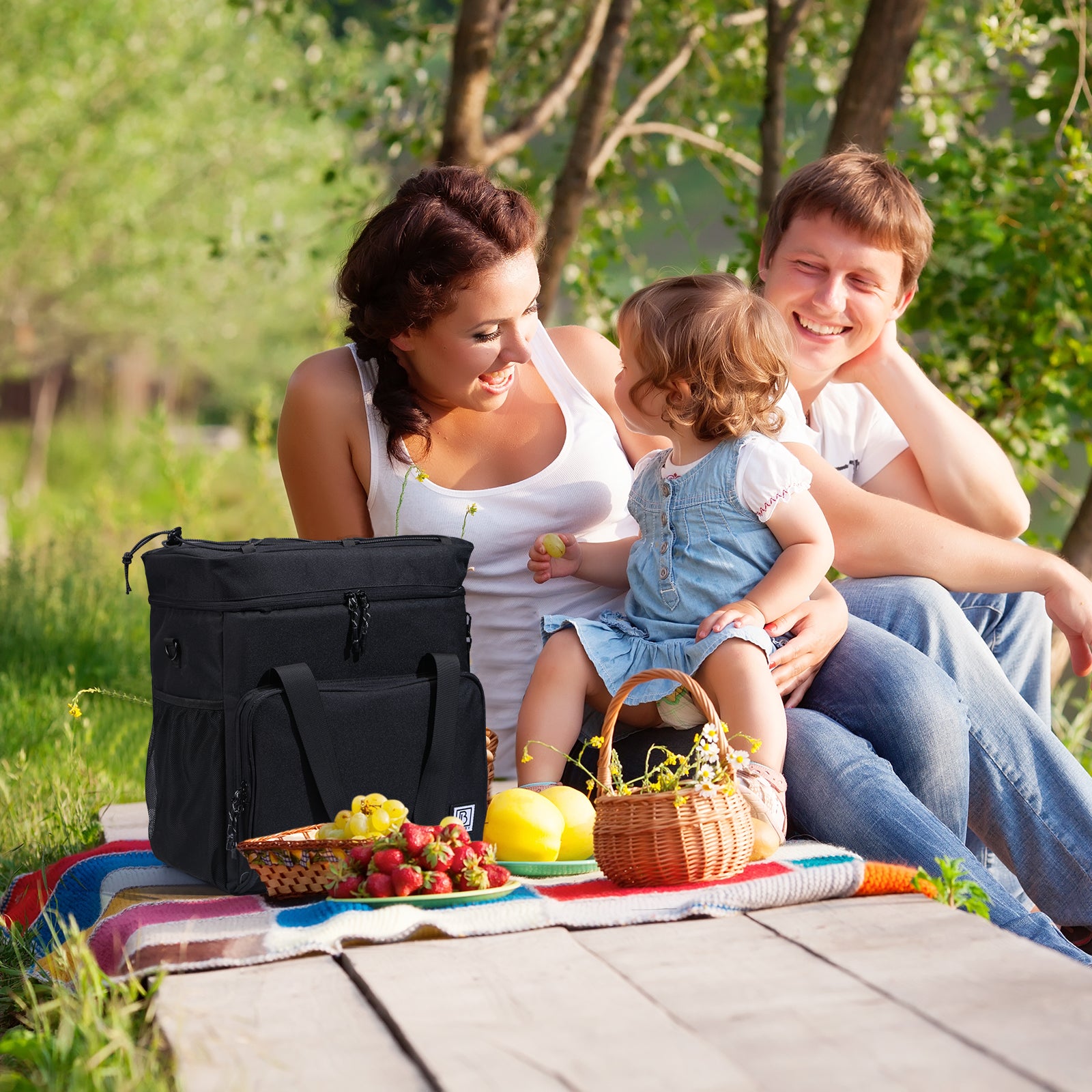 Koeltas 30L zwart - Lunchtas - 4 laags geïsoleerd - incl. 4 koelelementen