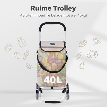 Packaway Boodschappentrolley met 6 Wielen voor Trappen - 40L - Boodschappenwagen - Steekwagen Functie - Champagne