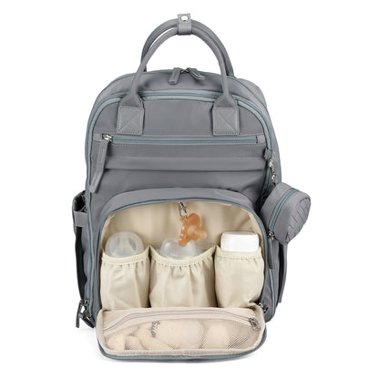Brisby Premium Luiertas – Uitgebreide en Functionele Verzorgingstas – met buggymontage – Anti Diefstal Vakken - Reistrolley Sleeve - Inclusief verschoonmatje t.w.v.15,99 euro en speenhouder - Levenslange Garantie - Misty Grey