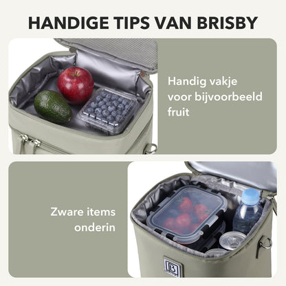 Brisby Kolftas 12 Liter – Koeltas voor Moedermelk & Borstkolf – Kinderwagen Bevestiging – 2 Geïsoleerde Vakken – Inclusief 2 Koelelementen - Sage Green