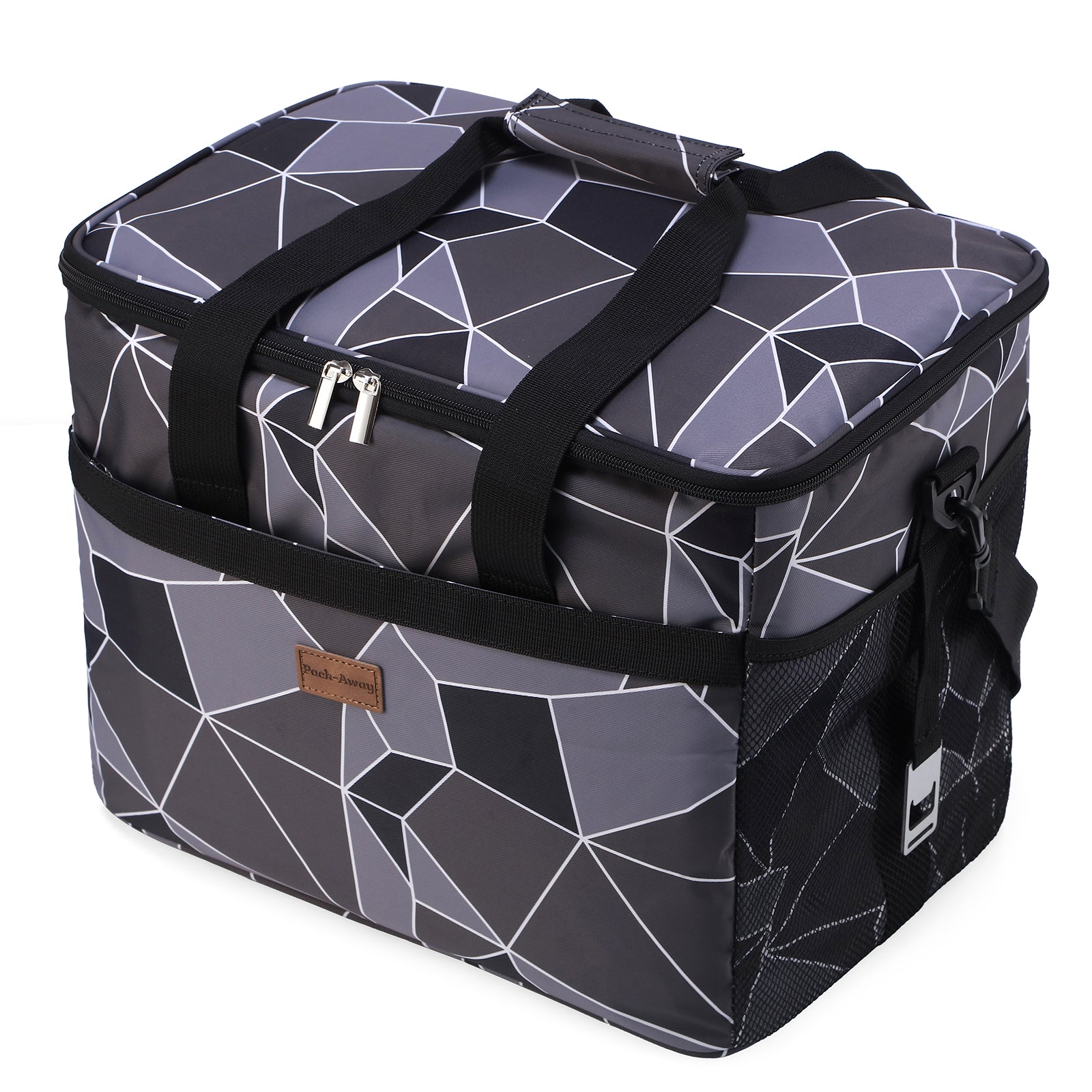 Koeltas 30L abstract grijs en zwart - lunchtas - opvouwbaar - 4-laags geïsoleerd - incl. 4 gratis koelelementen en draagband