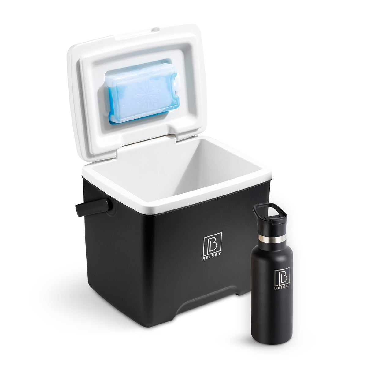 Brisby Koelbox - Frigobox - 13L- Zwart- Tot maximaal 40 uur isolatie - Incl. 2 dikke koelelementen van 450ml - Met koelelementen vergrendeld in deksel en Brisby 500ml Zwarte Dubbelwandige Thermosfles
