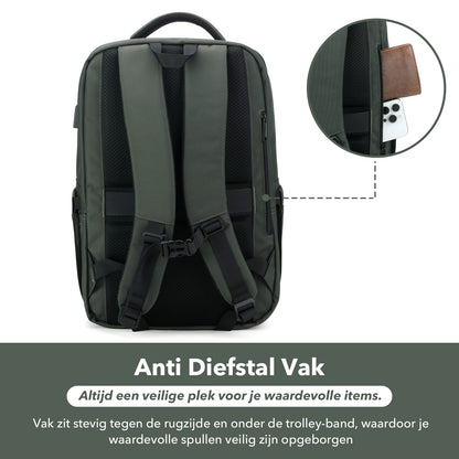 Brisby Rugzak Pro 2 – Laptoprugzak tot 15,7 inch voor Werk, School en Reizen – Waterafstotend – Met Tabletvak, Antidiefstalvak en Trolleysleeve – Groen