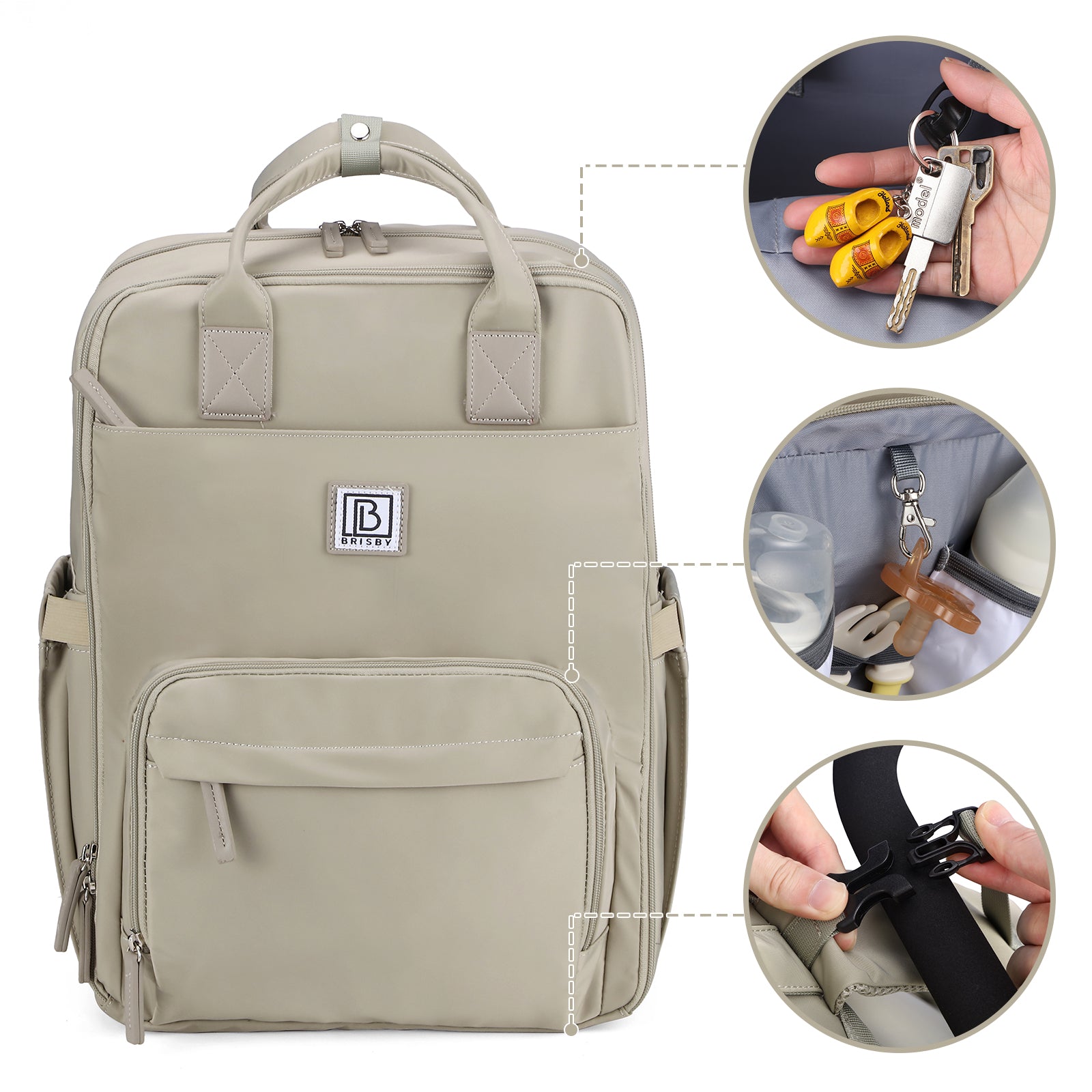 Brisby slijtvaste Luiertas – verzorgingstas – met buggymontage - Mist Green