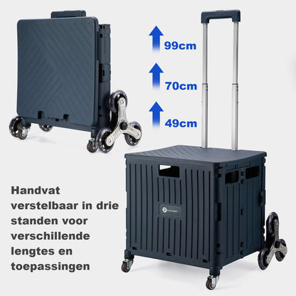 Boodschappentrolley 50L XL met trapwielen blauw - boodschappenkrat - 35 kg draagvermogen - met deksel en telescopisch handvat