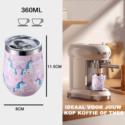 Thermosbeker set unicorn - 2 bekers met lekvrije deksels - dubbelwandig - 360ml