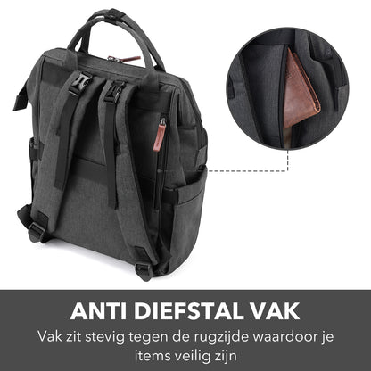Stayopen diaper bag dark gray - nursing bag - stay-open frame - USB charging function - incl. buggy mounting and changing mat