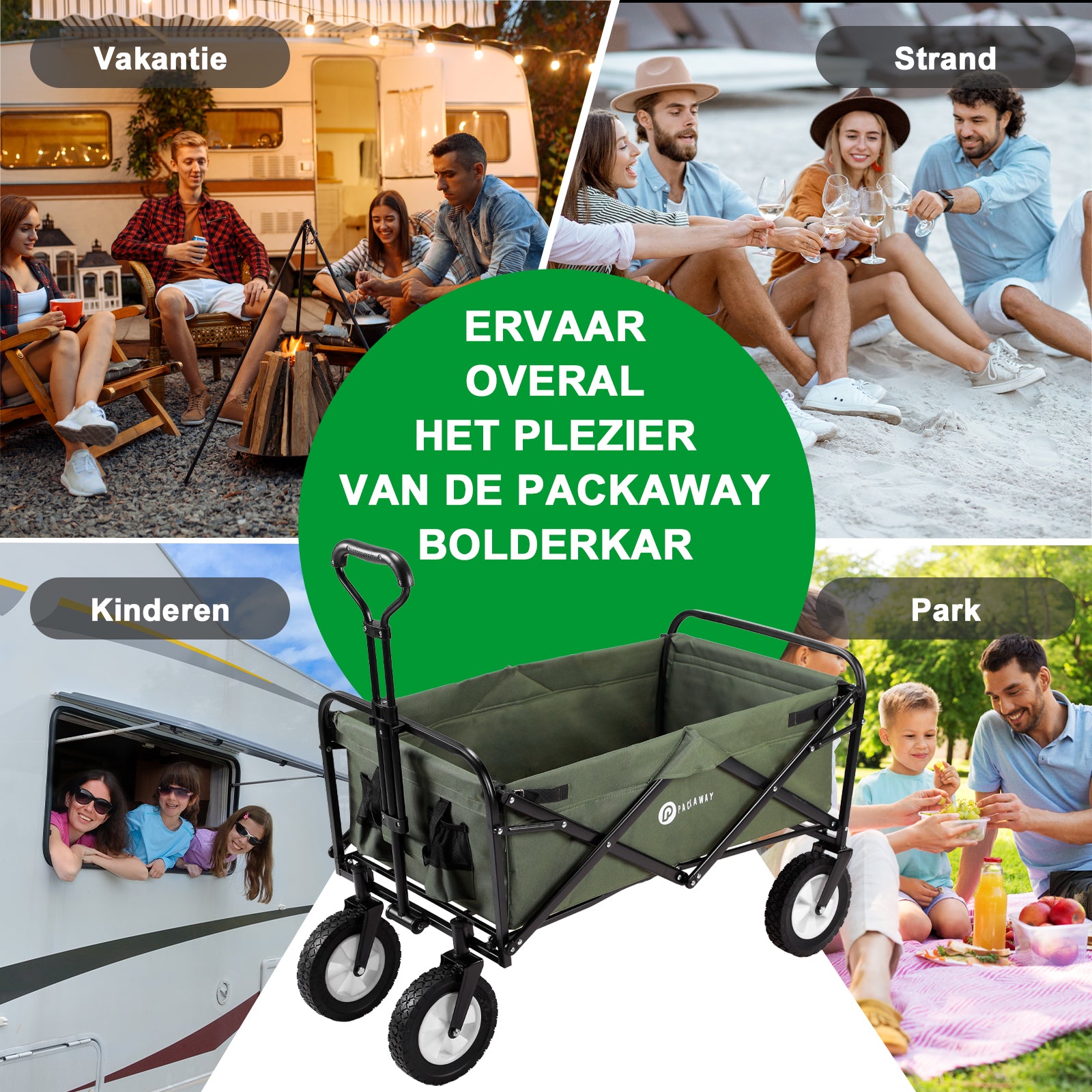 Opvouwbare bolderkar 70kg groen - 98 x 53 cm - wasbaar polyester