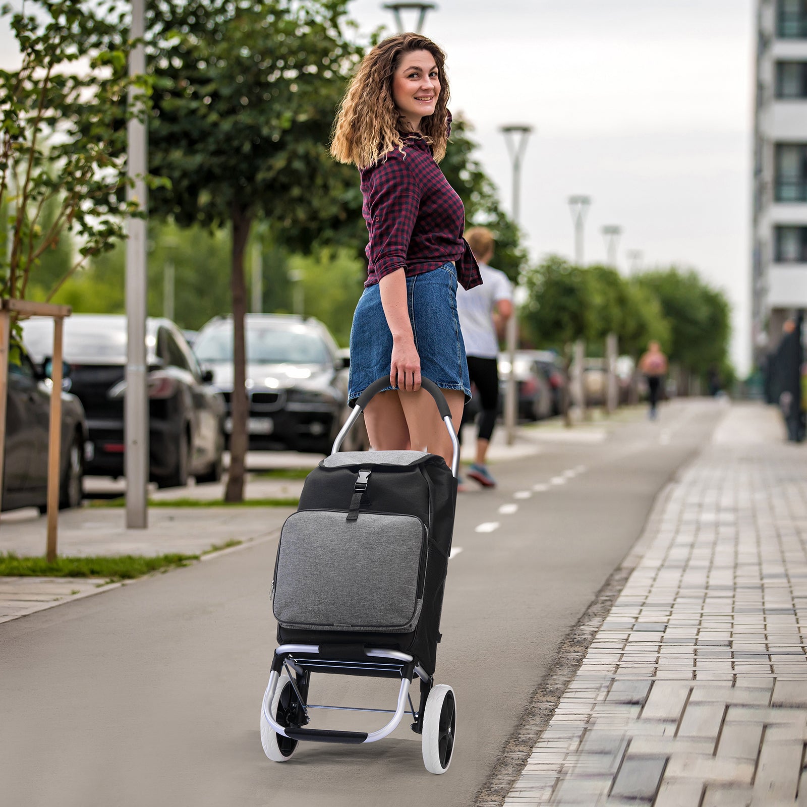 Boodschappentrolley 45L zwart en grijs - winkelwagen ophanging - opvouwbaar - telescopisch handvat