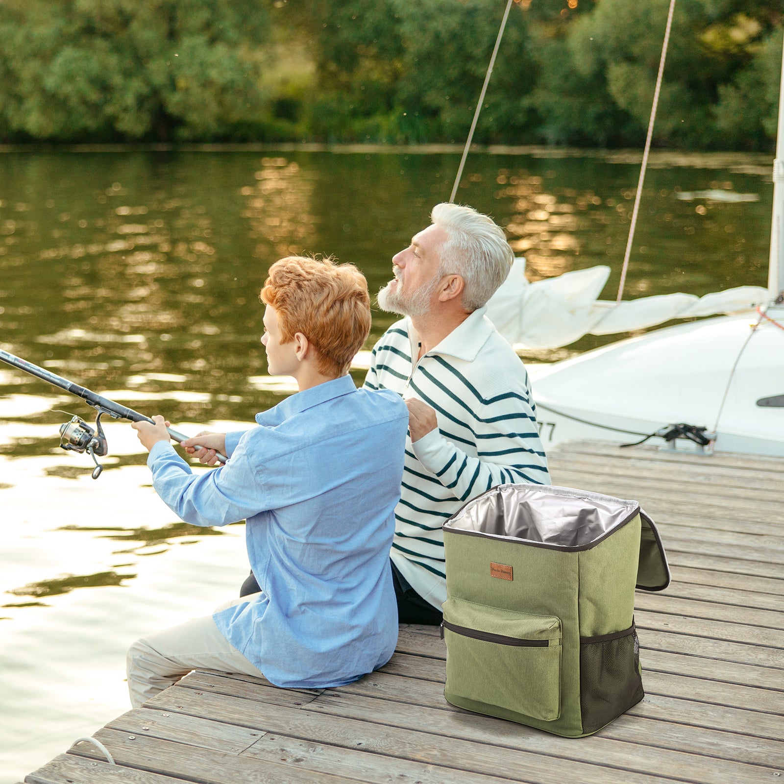 Koeltas rugzak 25L groen - Waterafstotend - anti diefstal vak - 4 laags geïsoleerd - incl. 2 gratis koelelementen en gratis flessenopener