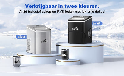 Bardi Deluxe IJsblokjesmachine 2L RVS - Zelfreinigingsfunctie - ijsblokmaker met ijsschep - Incl. luxe thermosbeker en ijsschep