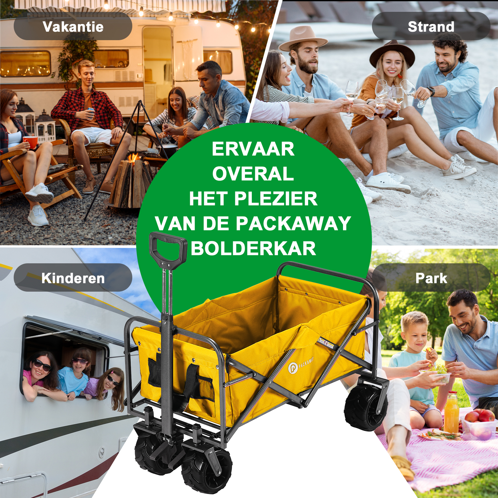 Bolderkar XL okergeel -  tot 80 kg - heavy duty - 90L - opvouwbaar - wasbaar polyester - 98x45 cm