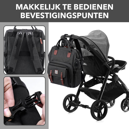 Stayopen diaper bag dark gray - nursing bag - stay-open frame - USB charging function - incl. buggy mounting and changing mat