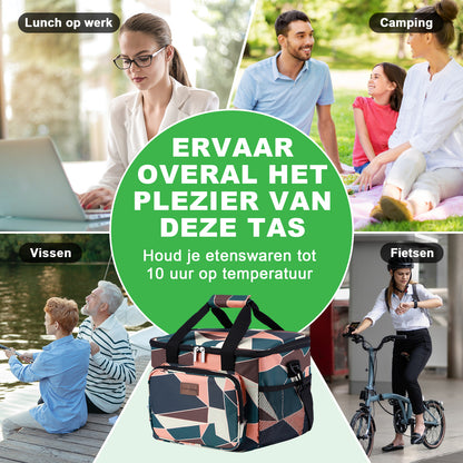 Koeltas 15L abstract kleur - lunchtas - 4-laags geïsoleerd - opvouwbaar - incl. 2 gratis koelelementen en draagband