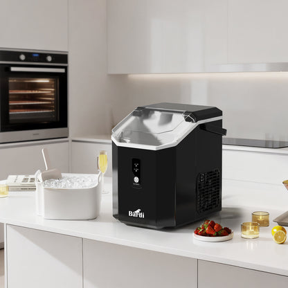 Bardi 1.1L - Nugget IJsblokjesmachine Square - Crushed Ice Maker met IJsschep - 15kg/24 uur - Ijsblokjesmaker - Met Luxe Thermosbeker - Zwart met citruspers zwart