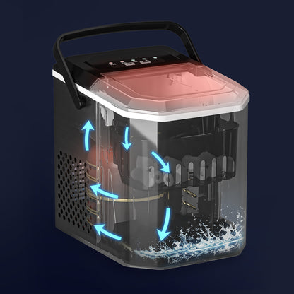 Bardi 1.3L Deluxe IJsblokjesmachine Square – IJsblokmaker Inclusief Luxe Thermosbeker en IJsschep – 9 Blokjes in 8 Minuten – ZWART