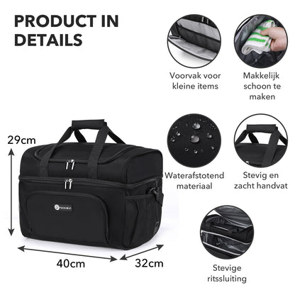 Packaway Koeltas 30L - Lunchtas - Inclusief 4 Koelelementen - Dubbel Compartiment - 4-Laags Geïsoleerd - Waterafstotend - Signature Black