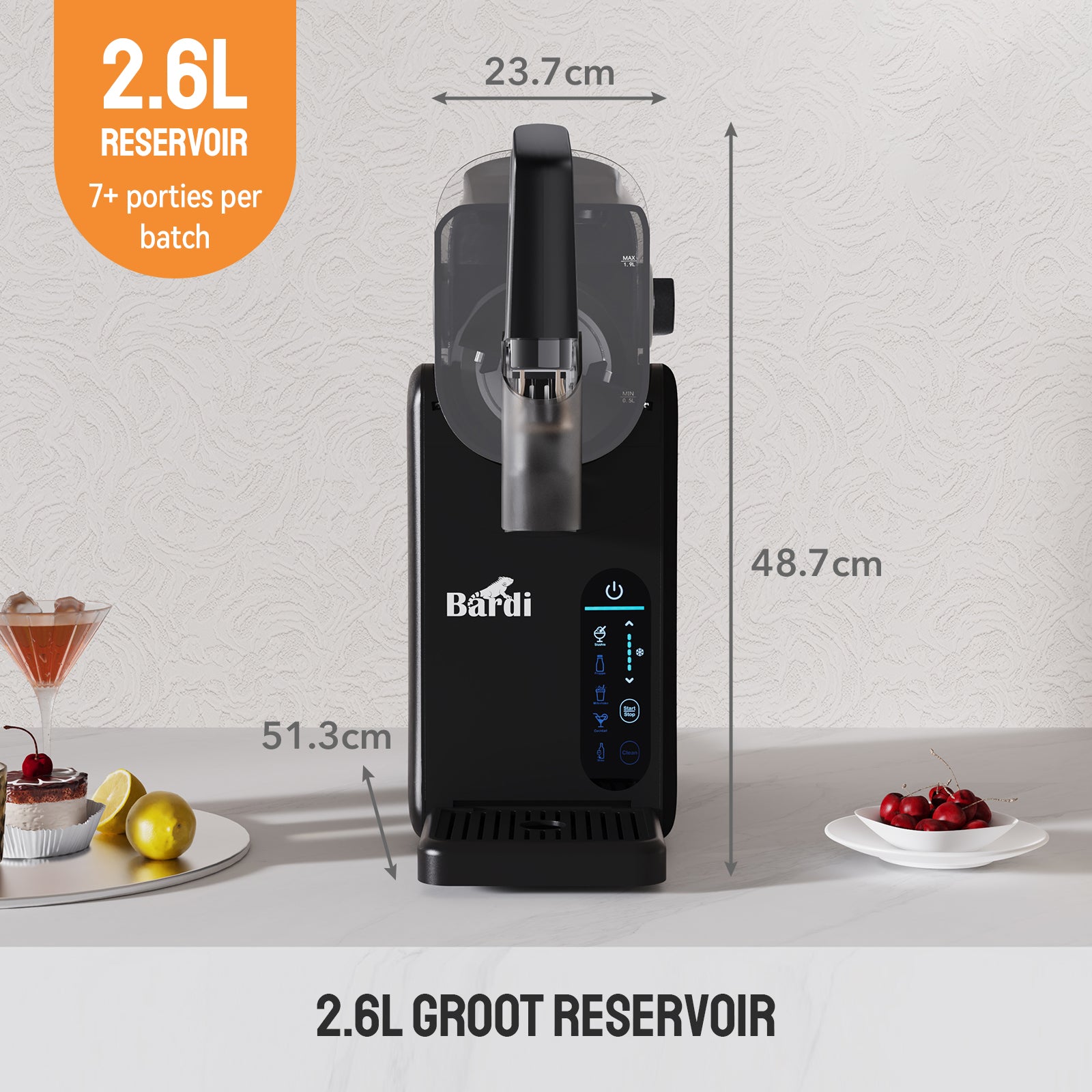 Bardi Slushmachine 2,6L  + 2 thermoscups wit set - ArcticCool compressor - fluisterstil 40 dB