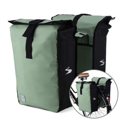 Brisby Dubbele Fietstas Rolltop Zwart 39-48L Waterdicht Geschikt voor Elektrische Fietsen & E-Bike - Groen