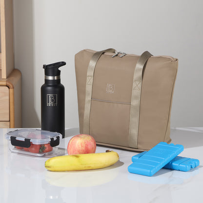 Brisby Koeltas Lunchtas 9L – 4-Laags Geïsoleerd – Inclusief 2 Koelelementen – Waterafstotend – Voor Werk, School & Onderweg - Taupe