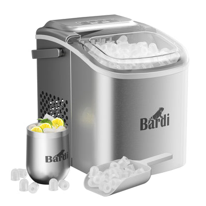 Bardi Deluxe Ice Cube Machine 1.2L Stainless Steel - Self-cleaning function - Ice cube maker with ice scoop - Incl. luxury thermos cup and ice scoop