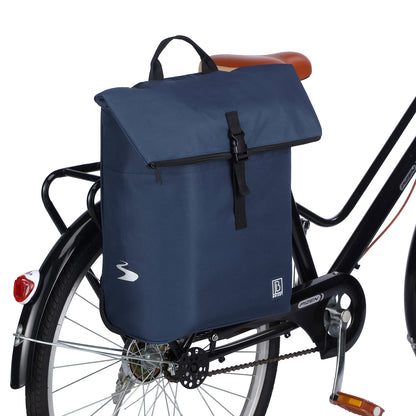 Fietstrolley Tas 2-in-1 Fietstas en Trolley Zwart 18-28L Laptopvak Verstelbare Hendel Bevestigingssysteem - Blauw