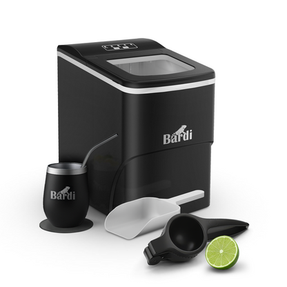 Bardi IJsblokjesmachine Set - 2 Liter - 12KG IJsblokjes in 24 uur - met IJsschep - Inclusief 1 Luxe Thermosbeker - Zwart - Citruspers Zwart