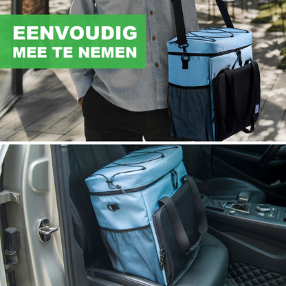 Koeltas 40L zwart/blauw - Lunchtas - 4-laags geïsoleerd - 6 gratis koelelementen - incl. schouderband