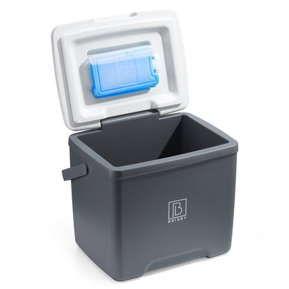 Brisby Koelbox - Frigobox - 13L- Grijs - Tot maximaal 40 uur isolatie - Incl. 2 dikke koelelementen van 450ml - Met koelelementen vergrendeld in deksel en Brisby 500ml Zwarte Dubbelwandige Thermosfles