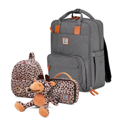Brisby Luiertas Original - Donkergrijs  - Kinderrugzak - 1.5L kinderlunchtas Giraffe