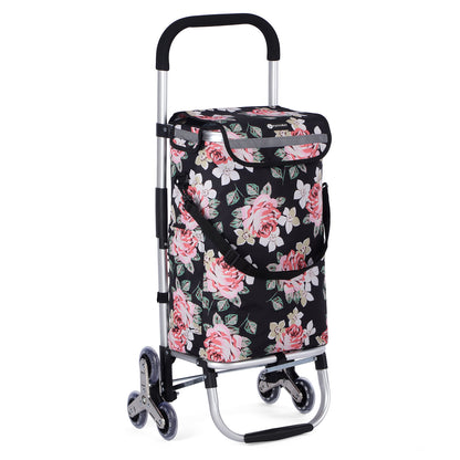 Packaway Boodschappentrolley met Trapwielen 40 Liter - Opvouwbare Boodschappenwagen met ruim Koelvak - Black Flower