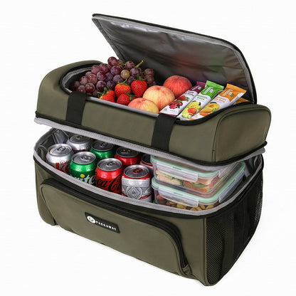 Packaway Koeltas 30L - Lunchtas - Inclusief 4 Koelelementen - Dubbel Compartiment - 4-Laags Geïsoleerd - Waterafstotend - Olive Green