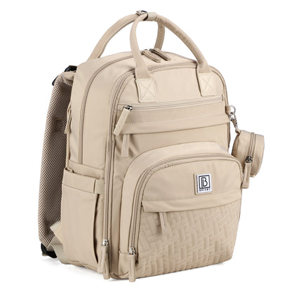 Brisby Premium Luiertas – Uitgebreide en Functionele Verzorgingstas – met buggymontage – Anti Diefstal Vakken - Reistrolley Sleeve - Inclusief verschoonmatje t.w.v.15,99 euro en speenhouder - Levenslange Garantie - Natural Champagne