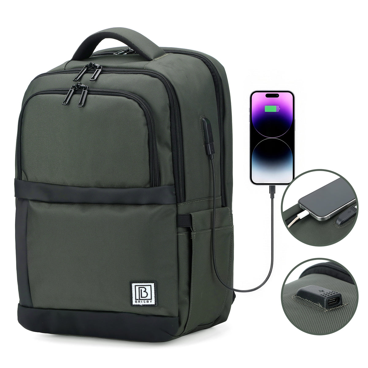 Brisby Rugzak Pro 2 – Laptoprugzak tot 15,7 inch voor Werk, School en Reizen – Waterafstotend – Met Tabletvak, Antidiefstalvak en Trolleysleeve – Groen