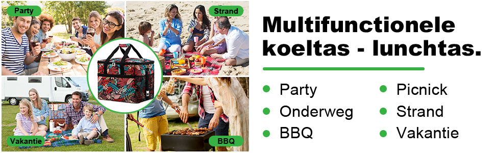 Koeltas 40L jungle - lunchtas - opvouwbaar - 4-laags geïsoleerd - incl. 6 gratis koelelementen en draagband