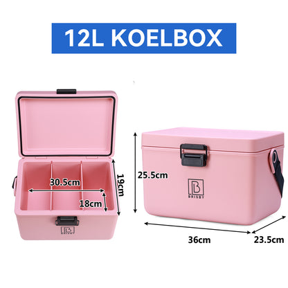 Koelbox 12L met handvat roze - dividers - snijplanken - tot maximaal 40 uur isolatie - incl. 2 koelelementen van 200ml