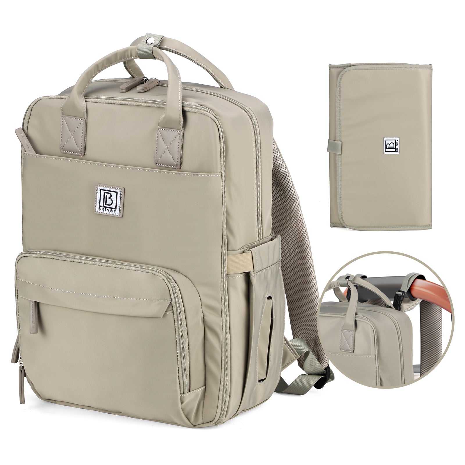 Brisby slijtvaste Luiertas – verzorgingstas – met buggymontage - Mist Green