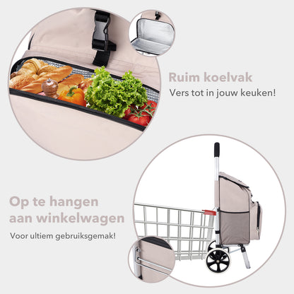 Packaway Boodschappentrolley met koelvak - 45L - boodschappenwagen - steekwagen functie - Champagne